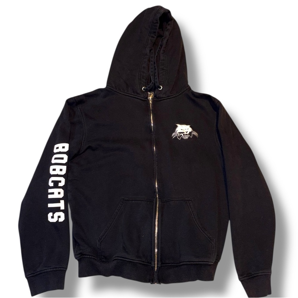 Vintage Black Bobcats Zip-up Drawstring Hoodie | Adult M